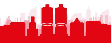 Kırmızı panoramik şehir silueti afişi, Şikago 'nun kırmızı, şeffaf arka plan binaları, Birleşik Devletler