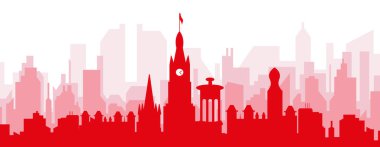 Kırmızı panoramik şehir gökyüzü posteri EDINBURGH, UNITED KINGDOM 'un kırmızımsı şeffaf arka plan binaları