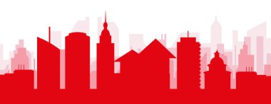 Kırmızı panoramik şehir silueti posteri DORTMUND, GERMANY 'nin kırmızımsı şeffaf arka plan binaları