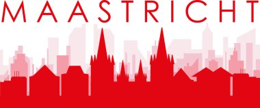 Kırmızı panoramik şehir gökyüzü posteri, kırmızı saydam arka plan binaları MAASTRICHT, NETHERLANDS