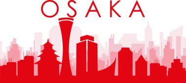 Kırmızı panoramik şehir gökyüzü posteri OSAKA, JAPONYA 'nın kırmızımsı saydam arka plan binaları