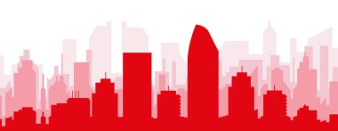 Kırmızı panoramik şehir silueti posteri, SAN DIEGO, Birleşik Devletler 'in kırmızı, şeffaf arka plan binaları