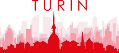 Kırmızı panoramik şehir silueti posteri TURIN, İtalya 'nın kırmızımsı şeffaf arka plan binaları