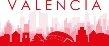 Kırmızı panoramik şehir silueti posteri, VALENCIA, İspanya 'nın kırmızı saydam arka plan binaları