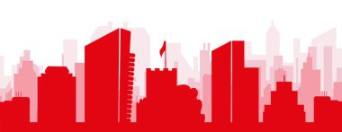 SOUTHAMPTON, UNITED KINGDOM 'un kırmızımsı saydam arka plan binalarıyla kırmızı panoramik şehir silueti posteri