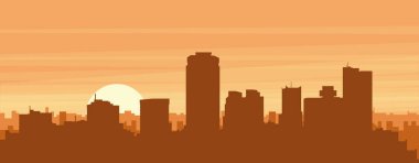 Şehir siluetinin kahverengi panoramik posteri sisli arka plan binaları, gündoğumu, bulutlar ve PHOENIX dağları, Birleşik Devletler