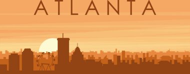 Şehir siluetinin kahverengi panoramik posteri sisli arka plan binaları, gündoğumu, ATLANTA 'nın bulutları ve dağları, Birleşik Devletler