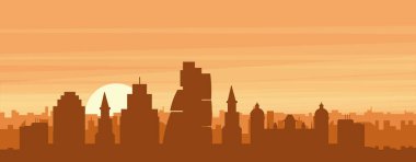 Şehir siluetinin kahverengi panoramik posteri sisli arka plan binaları, gündoğumu, bulutlar ve LEEDS dağları, UNITED KINGDOM