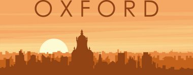 Şehrin sisli arka plan binaları, gündoğumu, bulutlar ve OXFORD dağları, UNITED KINGDOM