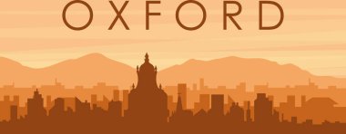 Şehrin sisli arka plan binaları, gündoğumu, bulutlar ve OXFORD dağları, UNITED KINGDOM