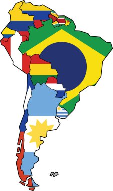 İzole edilmiş arka planda yer alan Güney (Latin) Amerikan kıtasının ayrıntılı boş düz siyasi haritası vurgulandı