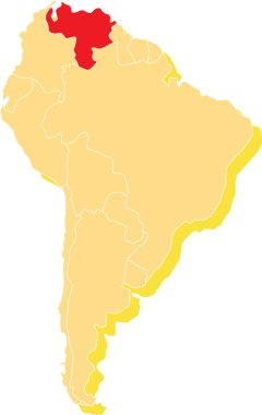 VENEZUELA 'nın vurgulanmış haritası, izole edilmiş arka planda yer alan Güney Amerika (Latin) kıtasının boş düz siyasi haritası