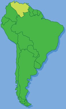 VENEZUELA 'nın vurgulanmış haritası, izole edilmiş arka planda yer alan Güney Amerika (Latin) kıtasının boş düz siyasi haritası