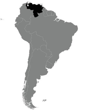 VENEZUELA 'nın vurgulanmış haritası, izole edilmiş arka planda yer alan Güney Amerika (Latin) kıtasının boş düz siyasi haritası