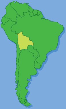 Güney Amerika kıtasının izole edilmiş arka planında BOLIVIA 'nın ayrıntılı olarak çizilmiş düz politik haritası