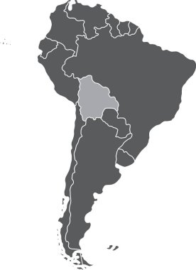Güney Amerika kıtasının izole edilmiş arka planında BOLIVIA 'nın ayrıntılı olarak çizilmiş düz politik haritası