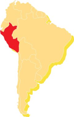 Peru 'nun, izole edilmiş arka planda yer alan Güney Amerika kıtasının detaylı ve düz politik haritası.