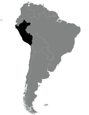 Peru 'nun, izole edilmiş arka planda yer alan Güney Amerika kıtasının detaylı ve düz politik haritası.