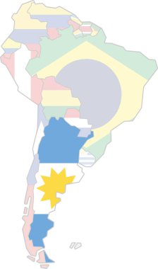 ARGENTINA 'nın vurgulanmış haritası Güney Amerika' nın izole edilmiş arka planındaki boş düz politik haritası