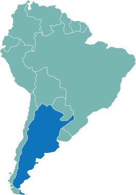 ARGENTINA 'nın vurgulanmış haritası Güney Amerika' nın izole edilmiş arka planındaki boş düz politik haritası