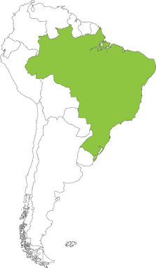 Güney Amerika 'nın (Latin) izole edilmiş arka planındaki bomboş siyasi haritasının içindeki BRAZIL' in vurgulanmış haritası