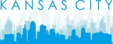 Mavi panoramik şehir silueti posteri KANSAS CITY, Birleşik Devletler 'in mavi, şeffaf arka plan binaları
