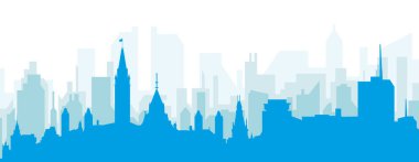 OTTAWA, CANADA 'nın mavi saydam arka plan binalarıyla mavi panoramik şehir silueti posteri