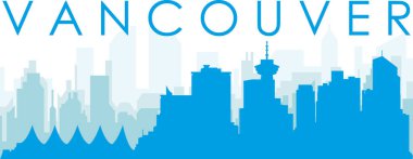 Mavi panoramik şehir gökyüzü posteri, mavi sisli, şeffaf arka plan binaları, VANCOUver, Kanada