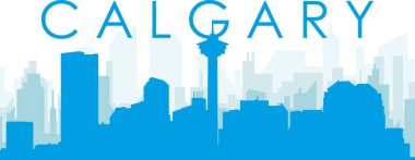 CALGARY, CANADA 'nın mavi saydam arka plan binalarıyla mavi panoramik şehir silueti posteri