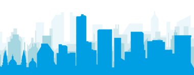 GuADALAJARA, MEXICO 'nun mavi sisli arka plan binalarıyla mavi panoramik şehir silueti posteri