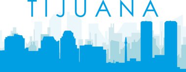 Mavi panoramik şehir gökyüzü posteri. TİJUANA, MEXICO 'nun mavi, şeffaf arka plan binaları.