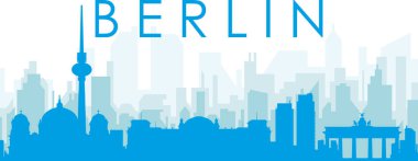 Mavi panoramik şehir gökyüzü posteri BERLIN, GERMANY 'nin mavi saydam arka plan binaları