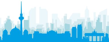 Mavi panoramik şehir gökyüzü posteri BERLIN, GERMANY 'nin mavi saydam arka plan binaları