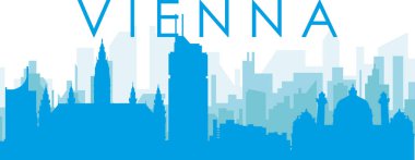 Mavi panoramik şehir gökyüzü posteri, mavi sisli, şeffaf arka plan binaları, Viyana, AUSTRIA