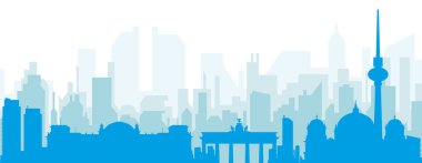 Mavi panoramik şehir gökyüzü posteri BERLIN, GERMANY 'nin mavi saydam arka plan binaları