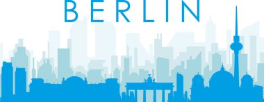 Mavi panoramik şehir gökyüzü posteri BERLIN, GERMANY 'nin mavi saydam arka plan binaları