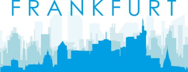 FRANKFURT, GERMANY 'nin mavi sisli, şeffaf arka plan binalarıyla mavi panoramik şehir silueti posteri