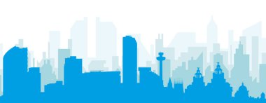 Mavi panoramik şehir silueti posteri, LIVERPOOL, UNITED KINGDOM 'un mavi, şeffaf arka plan binaları