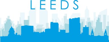 Mavi panoramik şehir gökyüzü posteri mavi saydam arka plan binaları LEEDS, UNITED KINGDOM