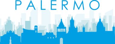 Mavi panoramik şehir silueti posteri. PALERMO, İtalya 'nın mavi saydam arka plan binaları.