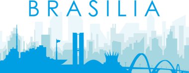 Mavi panoramik şehir gökyüzü posteri, BRASILIA, BRAZIL 'in mavi saydam arka plan binaları