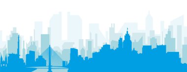 SAO PAULO, BRAZIL mavi sisli arka plan binaları ile mavi panoramik şehir siluet poster