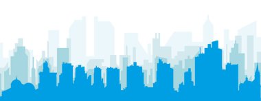 MANAUS, BRAZIL 'in mavi saydam arka plan binalarıyla mavi panoramik şehir silueti posteri