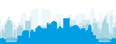 Mavi panoramik şehir silueti posteri, mavi, şeffaf arka plan binaları, Pittsburgh, Birleşik Devletler