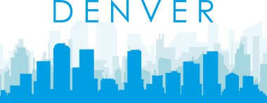 Mavi panoramik şehir silueti posteri mavi saydam arka plan binaları DENVER, Birleşik Devletler