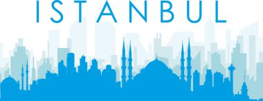 Mavi panoramik şehir silueti posteri ISTANBUL, TURKEY 'nin mavi, şeffaf arka plan binaları