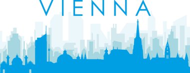 Mavi panoramik şehir gökyüzü posteri, mavi sisli, şeffaf arka plan binaları, Viyana, AUSTRIA
