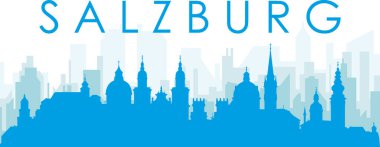 Mavi panoramik şehir gökyüzü posteri SALZBURG, AUSTRIA 'nın mavi saydam arka plan binaları