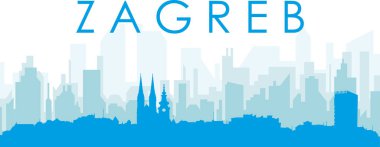 Mavi panoramik şehir gökyüzü posteri, mavi sisli arka plan binaları ZAGREB, CROATIA