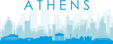 Mavi panoramik şehir gökyüzü posteri ATHENS, GREECE 'in mavi saydam arka plan binaları